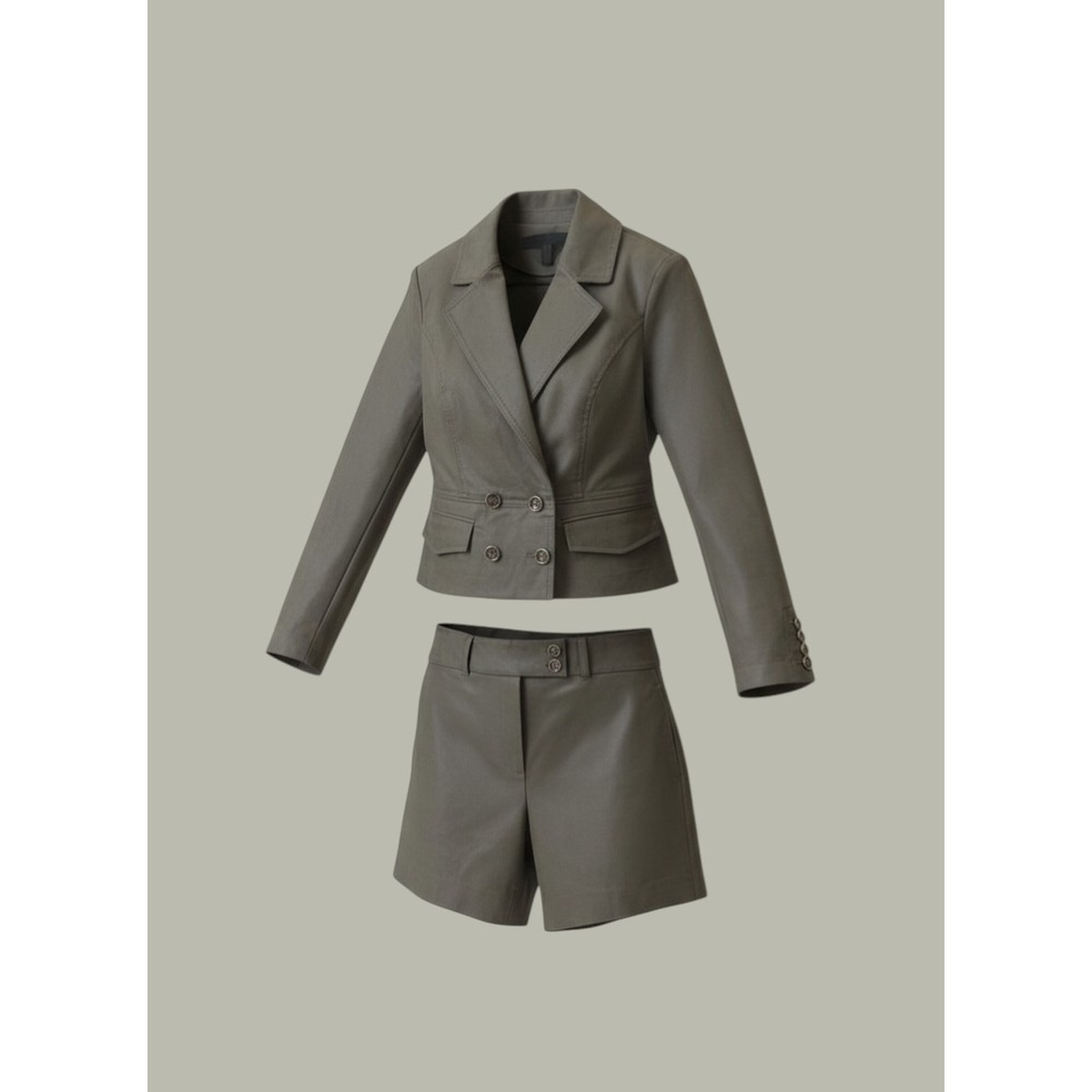 White House Black Market Olive Tailored 2pc Blazer Short Suit Set Size 2/0